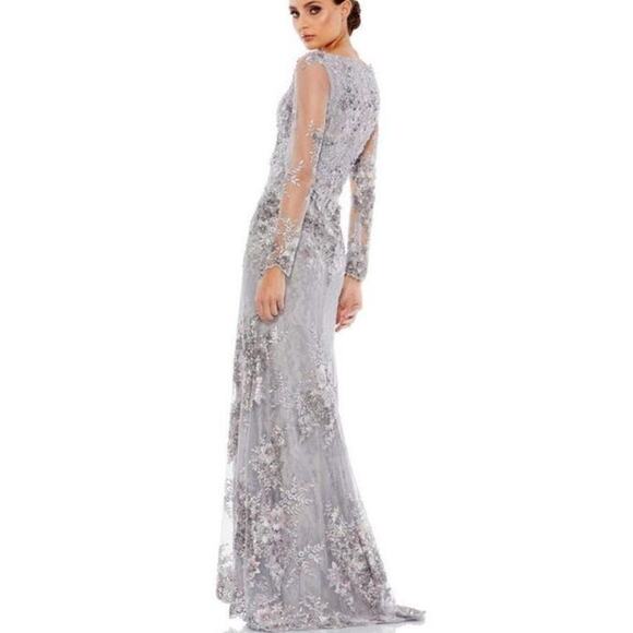 NEW Mac Duggal Embellished V Neck Illusion Long Sleeve Gown Size 14 - Picture 3 of 7